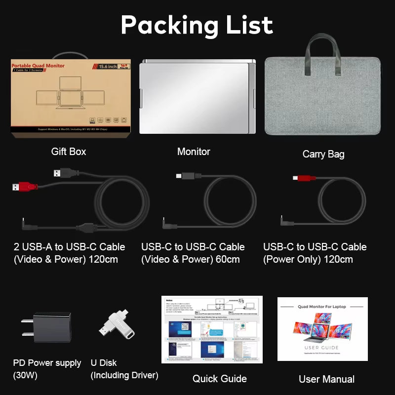 Top-Ranking Portable Monitor 15.6 Inch Lcd Display Extended Triple Screen 1080P Quad Monitor Extender Used Travel Gaming