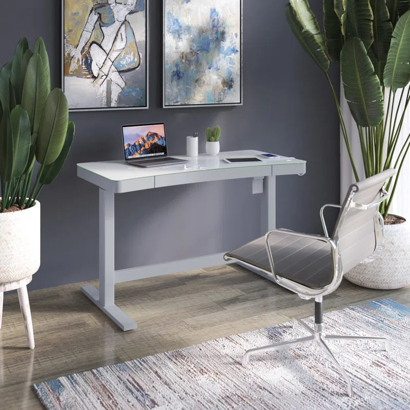 Babin Adjustable Glass Top Metal Base Standing Desk