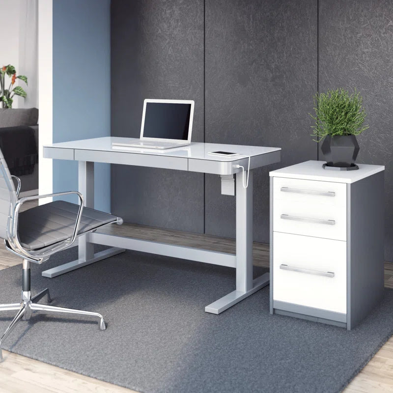 Babin Adjustable Glass Top Metal Base Standing Desk