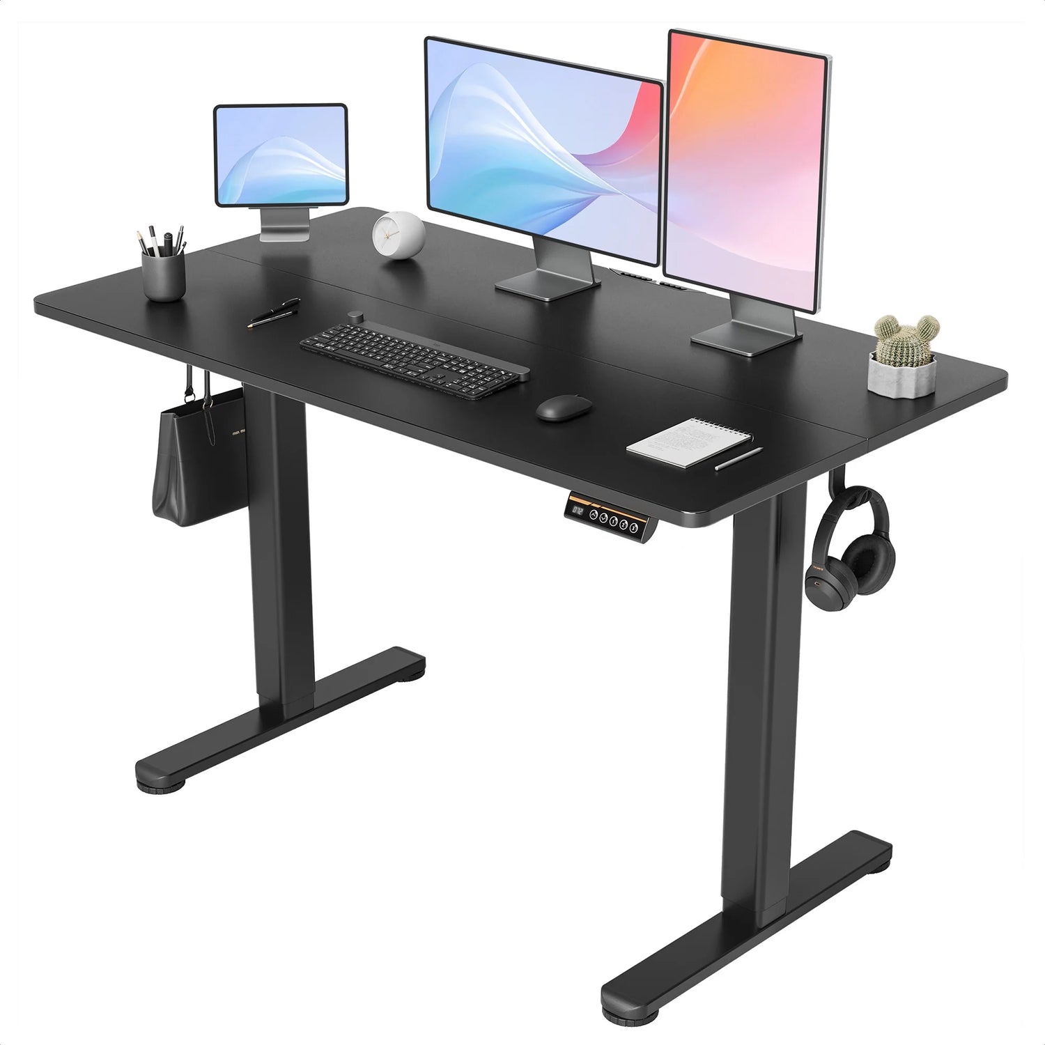 Electric Standing Desk, Adjustable Height Stand up Desk, 48X24 Inches Sit to Stand Home Office Desk with Splice Board, Black Frame/Black Top