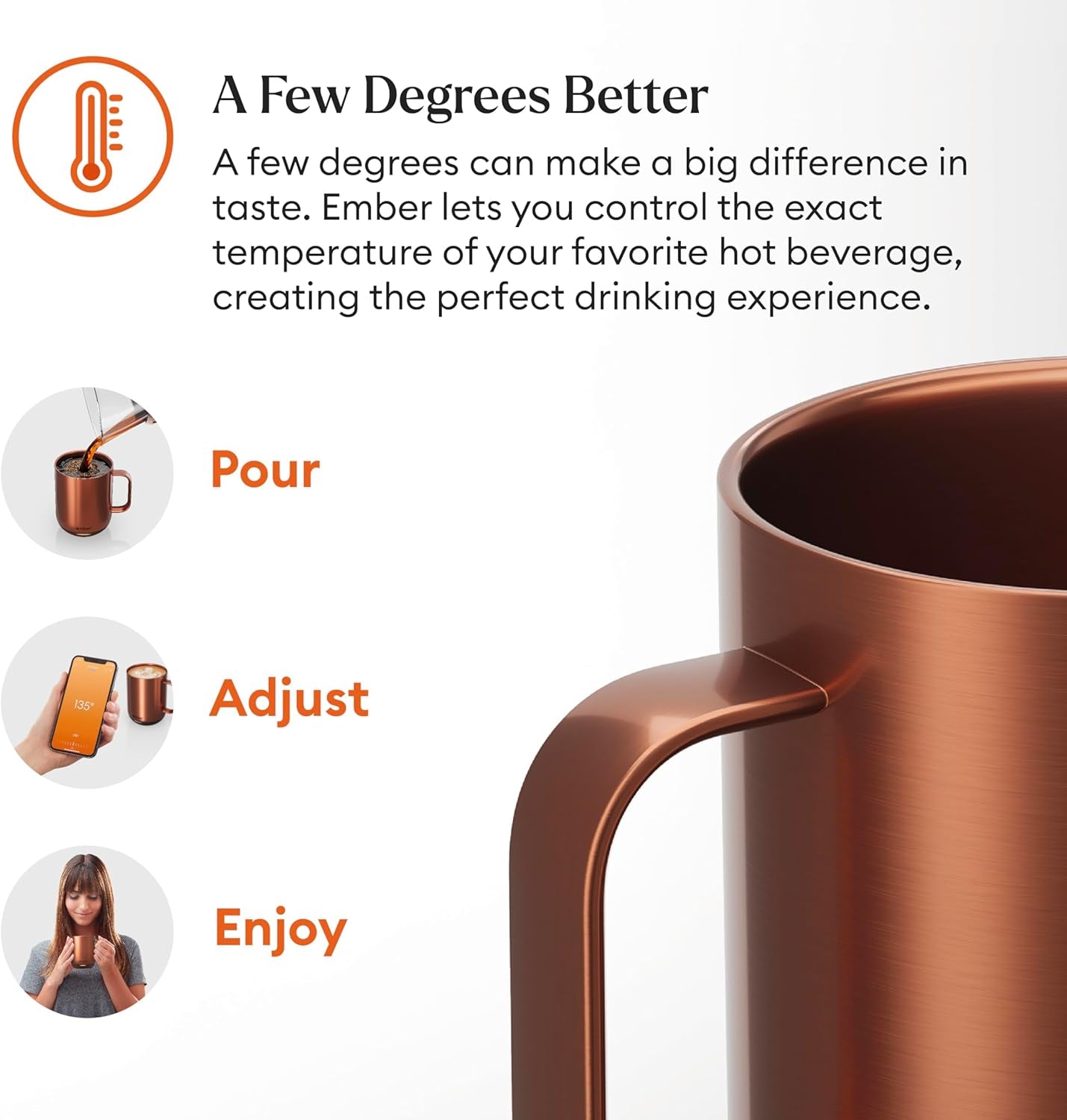 Temperature Control Smart Mug 2, 10 Oz, App-Controlled Heated Coffee Mug with 80 Min Battery Life and Improved Design, Copper