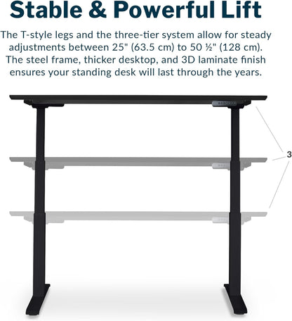 Classic Electric Standing Desk - desk Height Adjustable Sit/Stand Desk - Dual Motor with Memory Presets, Stable T-Style Legs - Gaming or Home Office Workstation - 60”X30”, Black/Black