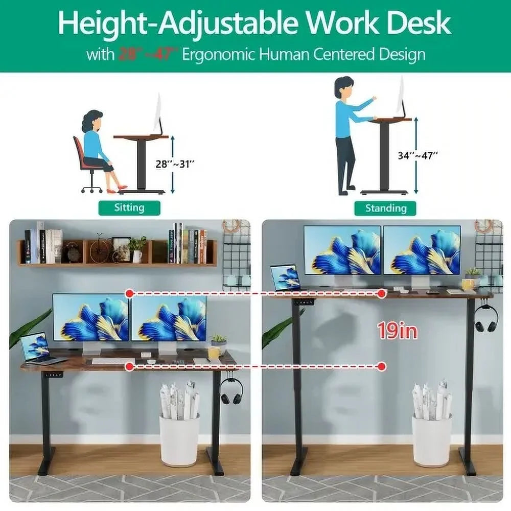 48*24In Computer Desk ，Electric Standing Desk ，T-Shape with Headphone Hook Gaming Table ，Computer Desk That Raises up and down Adjustable Height Computer Desk Home Office Desks，