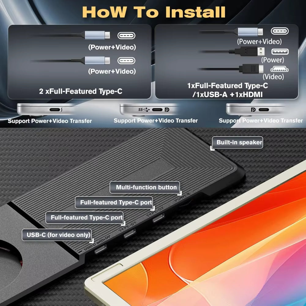 15.6” Laptop Screen Extender [120% Srgb FHD 1080P IPS][ 235°Rotation & Kickstand] Triple Portable Monitor