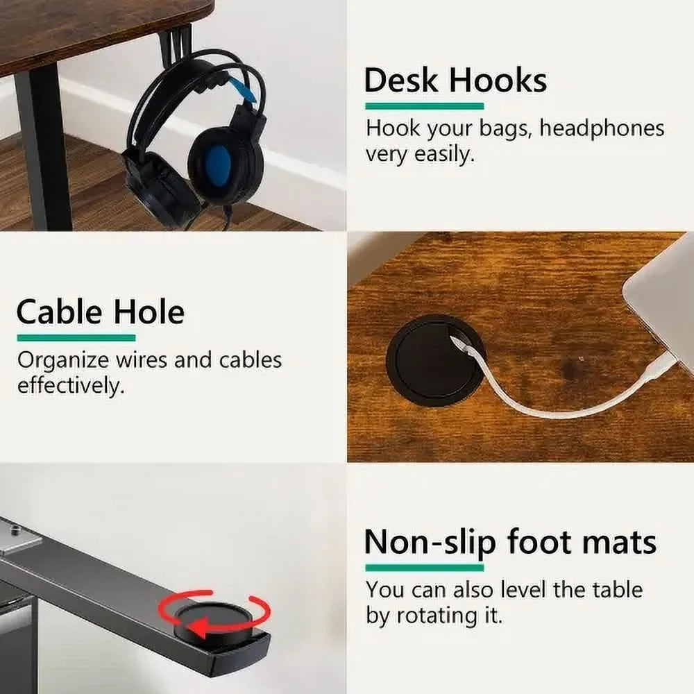 48*24In Computer Desk ，Electric Standing Desk ，T-Shape with Headphone Hook Gaming Table ，Computer Desk That Raises up and down Adjustable Height Computer Desk Home Office Desks，