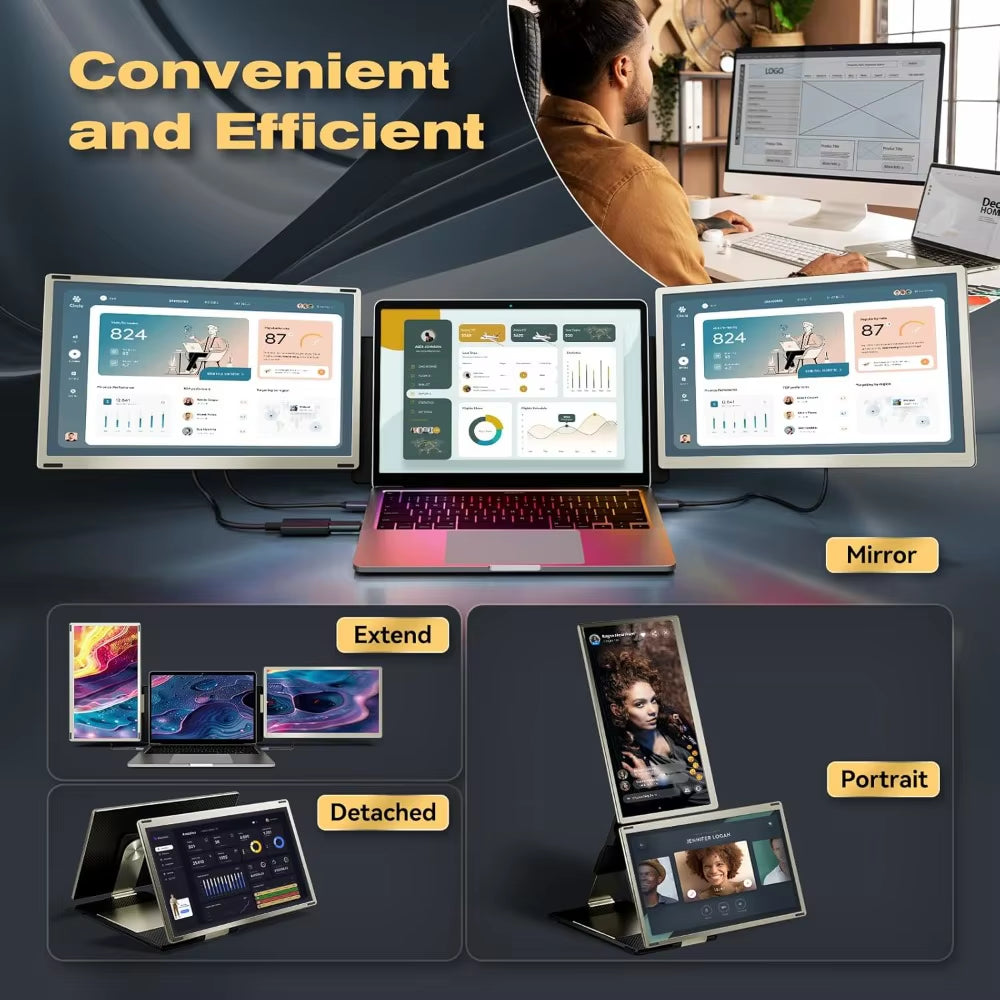 15.6” Laptop Screen Extender [120% Srgb FHD 1080P IPS][ 235°Rotation & Kickstand] Triple Portable Monitor