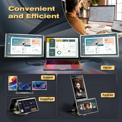 15.6” Laptop Screen Extender [120% Srgb FHD 1080P IPS][ 235°Rotation & Kickstand] Triple Portable Monitor