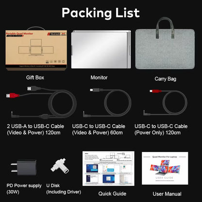 Top-Ranking Portable Monitor 15.6 Inch Lcd Display Extended Triple Screen 1080P Quad Monitor Extender Used Travel Gaming