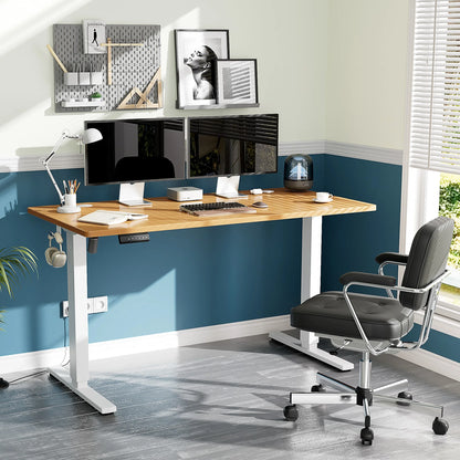 Electric Standing Desk with Double Drawer - 40 X 24 Inch Adjustable Height Sit to Stand up Desk with Storage Shelf, Rising Home Office Computer Table, Oak