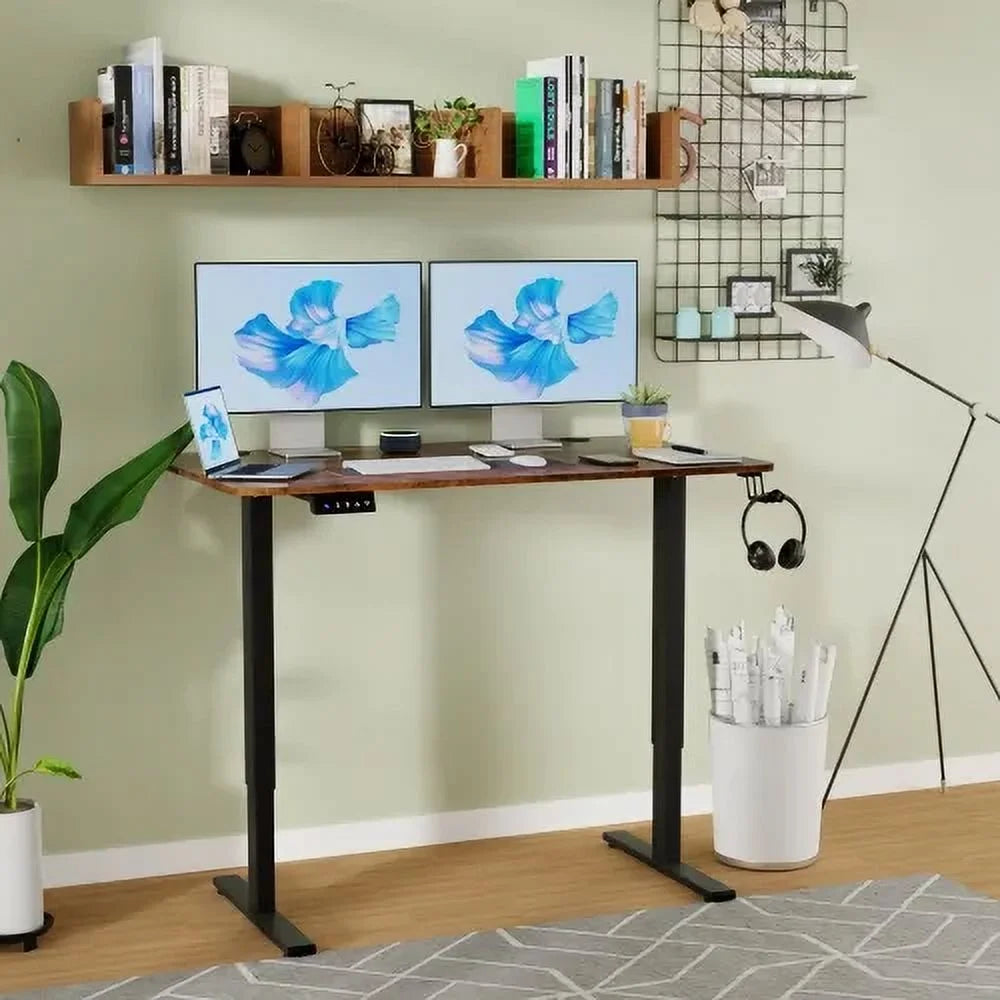 48*24In Computer Desk ，Electric Standing Desk ，T-Shape with Headphone Hook Gaming Table ，Computer Desk That Raises up and down Adjustable Height Computer Desk Home Office Desks，