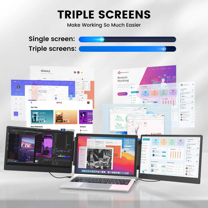 Portable Monitor, 14" IPS Triple Laptop Screen Extender Build-In Stand & Dual Speakers Fit for 13''-16.1'' , Plug and Play, Compatible with Windows, Macos, Chrome, Android, PS5