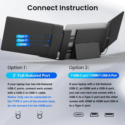 Portable Monitor, 14" IPS Triple Laptop Screen Extender Build-In Stand & Dual Speakers Fit for 13''-16.1'' , Plug and Play, Compatible with Windows, Macos, Chrome, Android, PS5