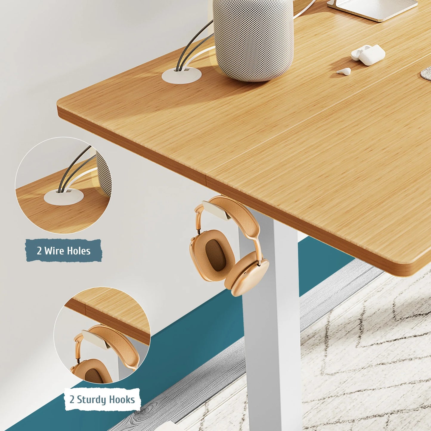 Electric Standing Desk with Double Drawer - 40 X 24 Inch Adjustable Height Sit to Stand up Desk with Storage Shelf, Rising Home Office Computer Table, Oak