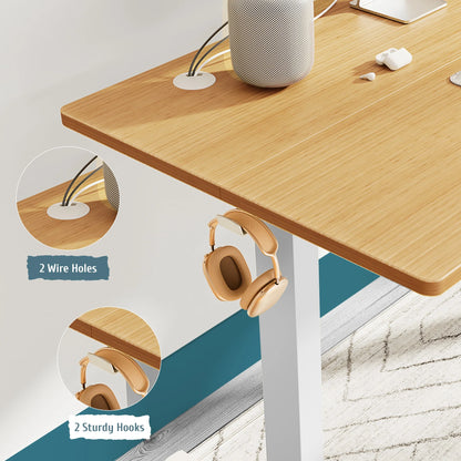 Electric Standing Desk with Double Drawer - 40 X 24 Inch Adjustable Height Sit to Stand up Desk with Storage Shelf, Rising Home Office Computer Table, Oak