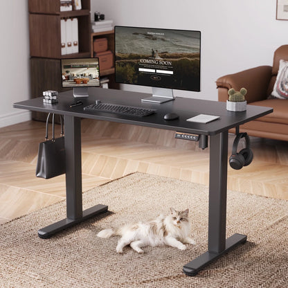 Electric Standing Desk, Adjustable Height Stand up Desk, 48X24 Inches Sit to Stand Home Office Desk with Splice Board, Black Frame/Black Top