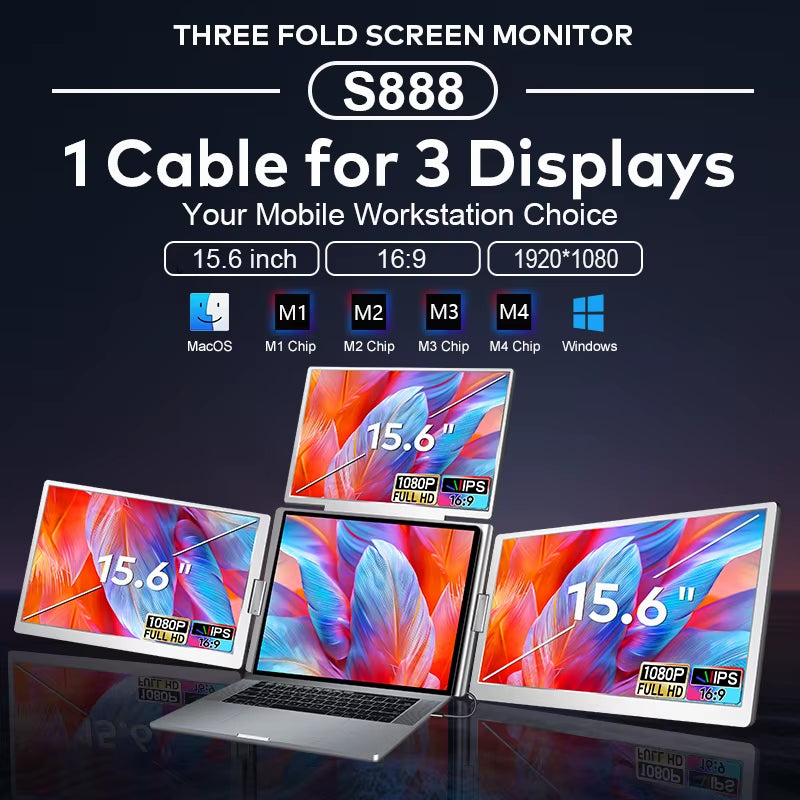 Top-Ranking Portable Monitor 15.6 Inch Lcd Display Extended Triple Screen 1080P Quad Monitor Extender Used Travel Gaming
