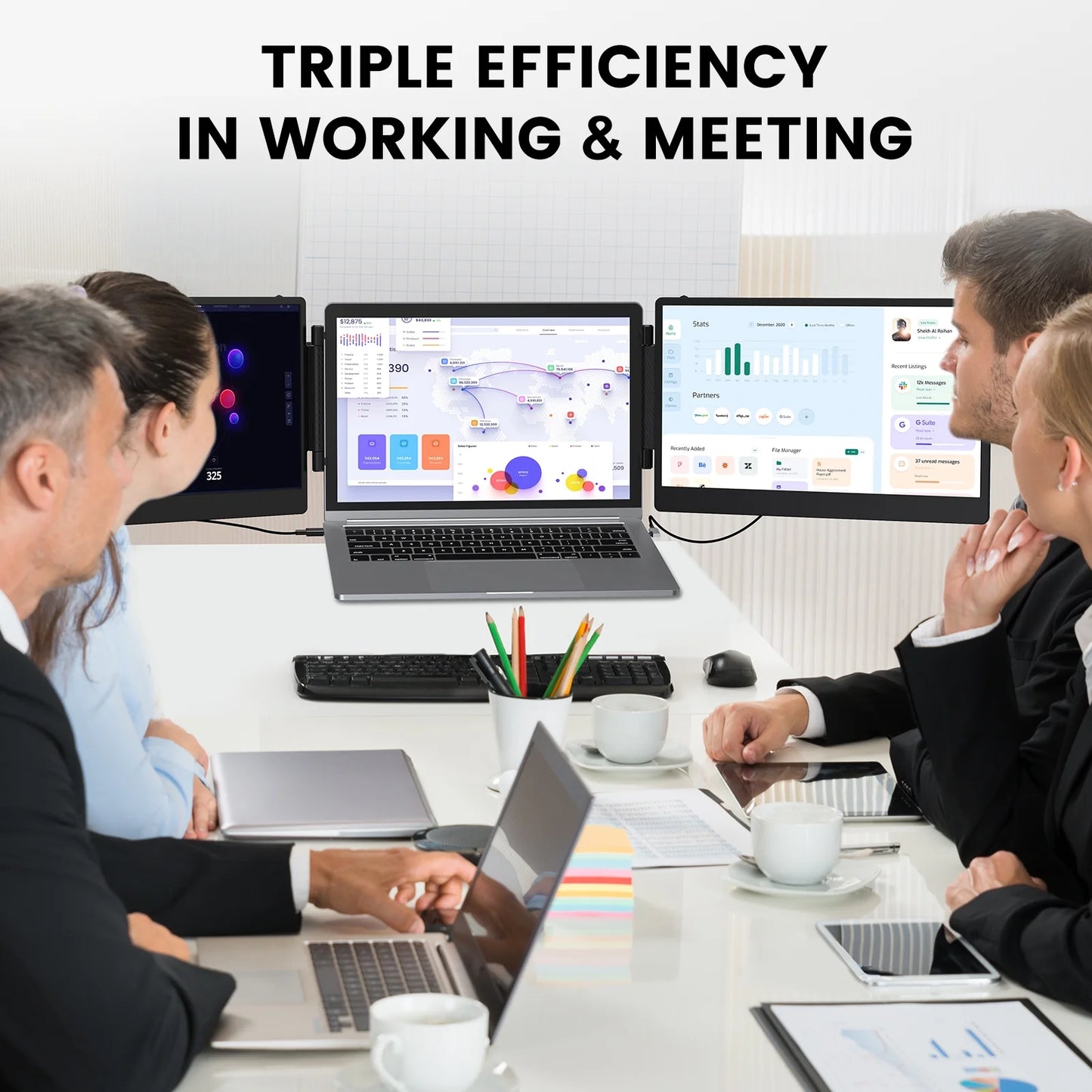 Portable Monitor, 14" IPS Triple Laptop Screen Extender Build-In Stand & Dual Speakers Fit for 13''-16.1'' , Plug and Play, Compatible with Windows, Macos, Chrome, Android, PS5