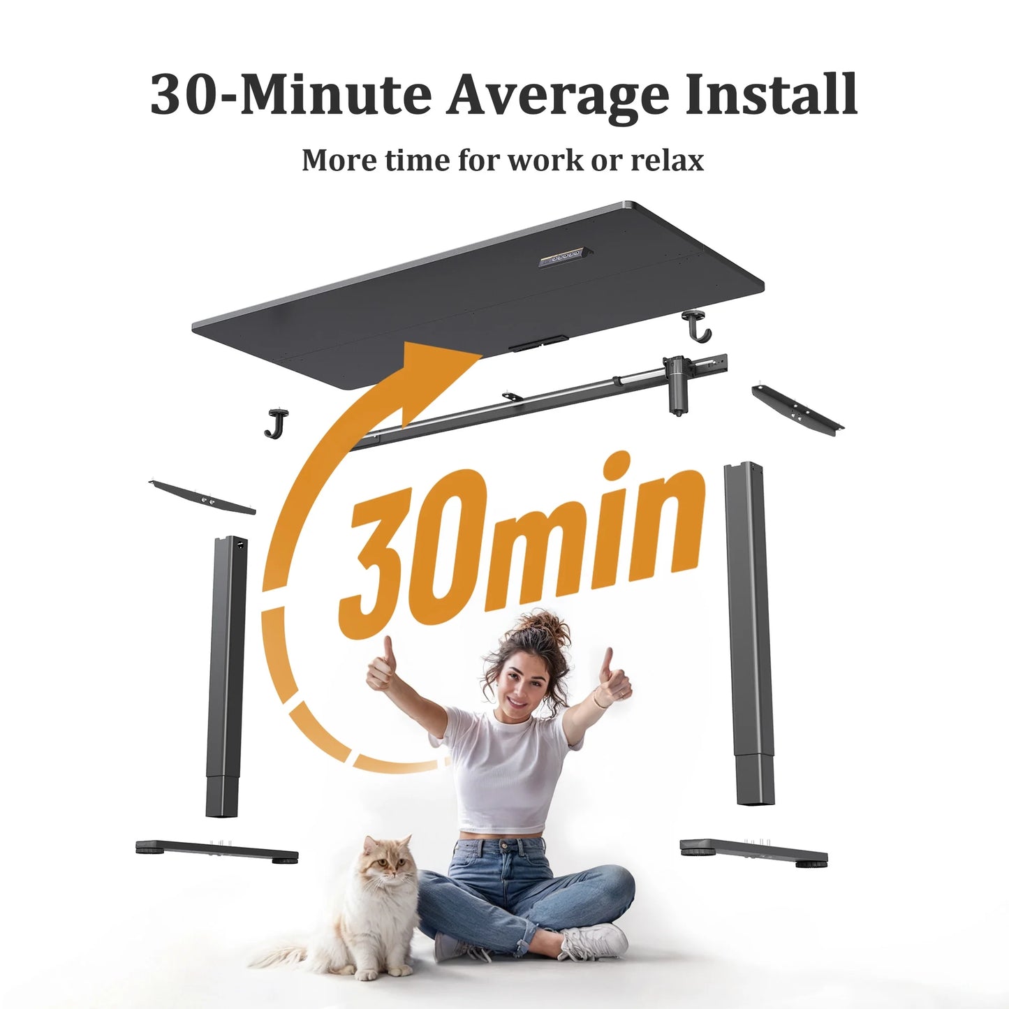 Electric Standing Desk, Adjustable Height Stand up Desk, 48X24 Inches Sit to Stand Home Office Desk with Splice Board, Black Frame/Black Top